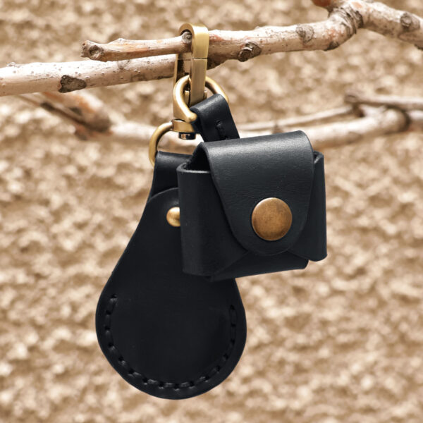 100% Black Leather Earbud Holder and Keychain Set, 'Lucky Melody in Black' 100% Black Leather Earbud Holder and Keychain Set, 'Lucky Melody in Black'