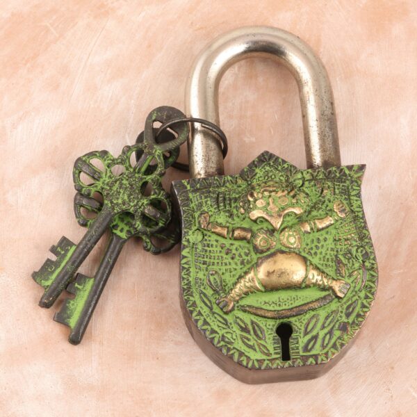 Artisan Crafted Brass Lock and Key Set (3 Pieces), 'King of Demons' Artisan Crafted Brass Lock and Key Set (3 Pieces), 'King of Demons'
