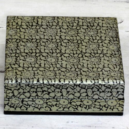 Artisan Crafted Floral Motif Weeping Willow Wood Box, 'Silver Bloom' Artisan Crafted Floral Motif Weeping Willow Wood Box, 'Silver Bloom'