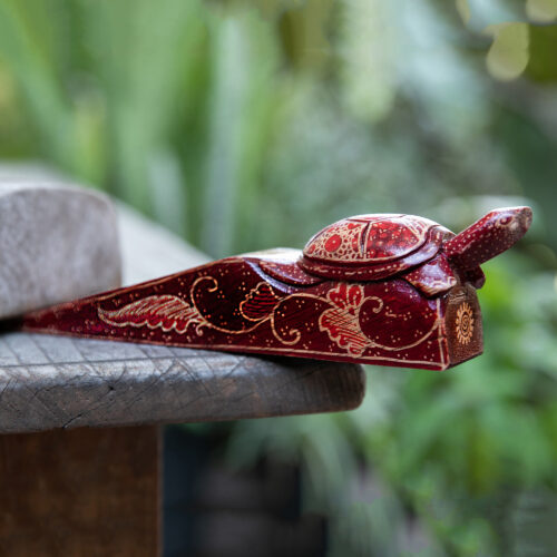 Batik-Patterned Turtle-Themed Burgundy Pule Wood Door Stop, 'Wise Advisor' Batik-Patterned Turtle-Themed Burgundy Pule Wood Door Stop, 'Wise Advisor'