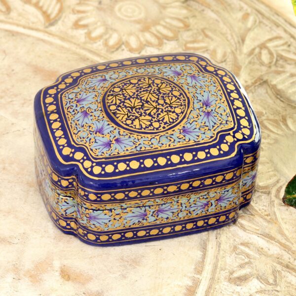 Blue and Gold Papier Mache and Wood Decorative Box, 'Kashmir Sapphire' Blue and Gold Papier Mache and Wood Decorative Box, 'Kashmir Sapphire'