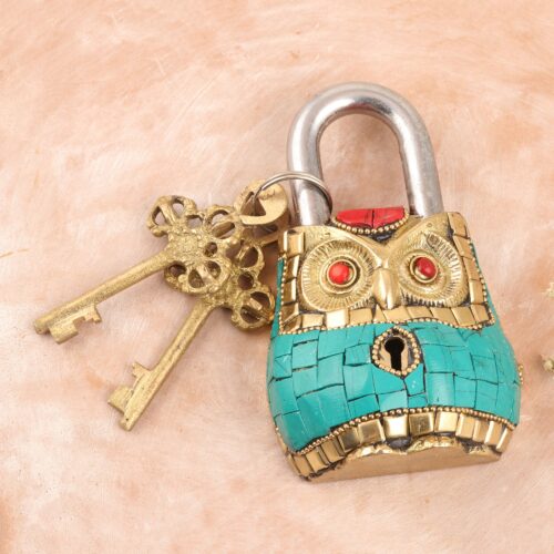 Brass Lock and Key Set with Owl Motif (3 Pieces), 'Forever Mine' Brass Lock and Key Set with Owl Motif (3 Pieces), 'Forever Mine'
