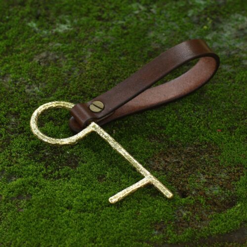 Brass No Touch Tool with Leather Lanyard, 'Java Explorer' Brass No Touch Tool with Leather Lanyard, 'Java Explorer'