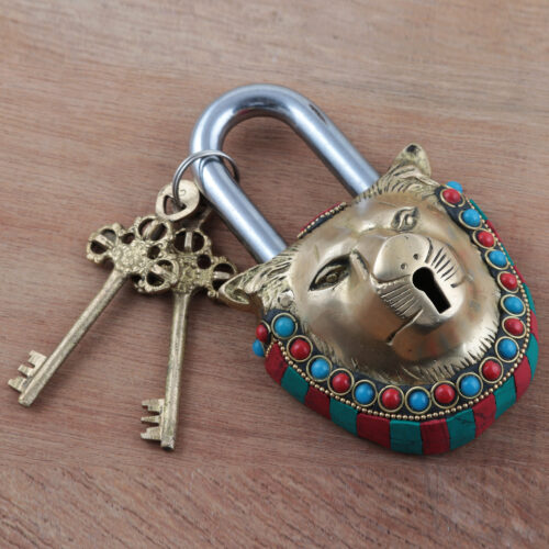 Cast Brass Lock and Key Set (3 Pieces), 'Majestic Lion' Cast Brass Lock and Key Set (3 Pieces), 'Majestic Lion'