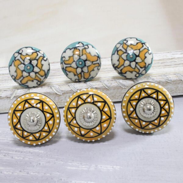 Ceramic Knobs with Hand-Painted Floral Designs (Set of 6), 'Timeless Floral' Ceramic Knobs with Hand-Painted Floral Designs (Set of 6), 'Timeless Floral'