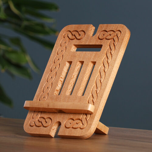 Classic Braid-Patterned Hand-Carved Beechwood Device Holder, 'New Ancestry' Classic Braid-Patterned Hand-Carved Beechwood Device Holder, 'New Ancestry'