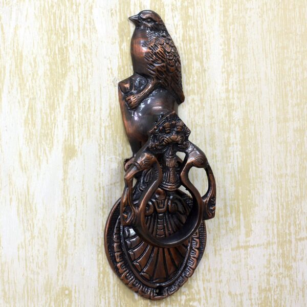 Copper Plated Brass Door Knocker Bird Shape from India, 'Avian Melody' Copper Plated Brass Door Knocker Bird Shape from India, 'Avian Melody'