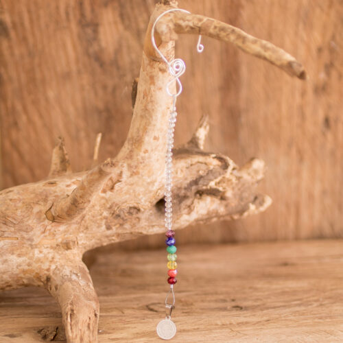 Crystal Beaded Home Accent with St. Benedict Pendant, 'St. Benedict 7 Chakras' Crystal Beaded Home Accent with St. Benedict Pendant, 'St. Benedict 7 Chakras'