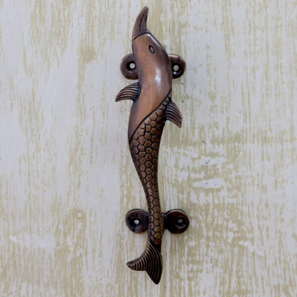 Dolphin Door Handle in Antiqued Copper Plated Brass India, 'Dolphin Passage' Dolphin Door Handle in Antiqued Copper Plated Brass India, 'Dolphin Passage'