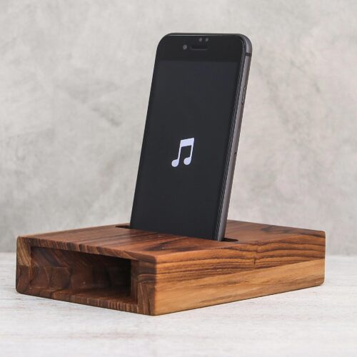 Double Teak Wood Phone Speaker from Thailand, 'Teak Surround-Sound' Double Teak Wood Phone Speaker from Thailand, 'Teak Surround-Sound'