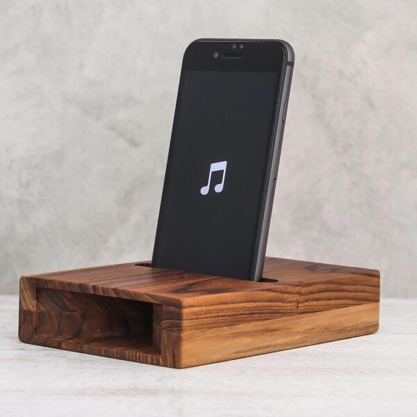 Double Teak Wood Phone Speaker from Thailand, 'Teak Surround-Sound' Double Teak Wood Phone Speaker from Thailand, 'Teak Surround-Sound'