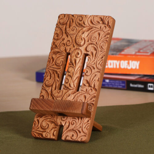 Eco-Friendly Wood Phone Stand with Hand-Carved Vine Patterns, 'Call You Up' Eco-Friendly Wood Phone Stand with Hand-Carved Vine Patterns, 'Call You Up'