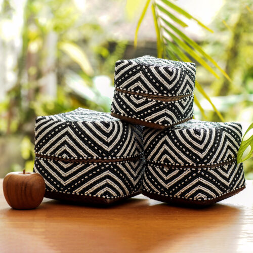 Embellished Decorative Bamboo Boxes (Set of 3), 'Diamond Trance' Embellished Decorative Bamboo Boxes (Set of 3), 'Diamond Trance'