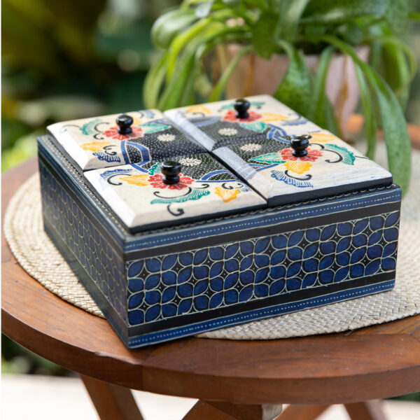 Floral Batik Wood Decorative Box from Indonesia, 'Javanese Secret' Floral Batik Wood Decorative Box from Indonesia, 'Javanese Secret'