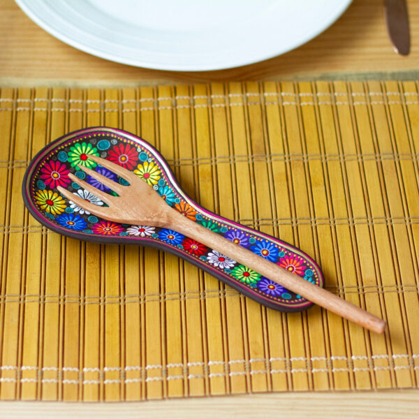 Floral Ceramic Decorative Spoon Rest from Mexico, 'Floral Hacienda' Floral Ceramic Decorative Spoon Rest from Mexico, 'Floral Hacienda'