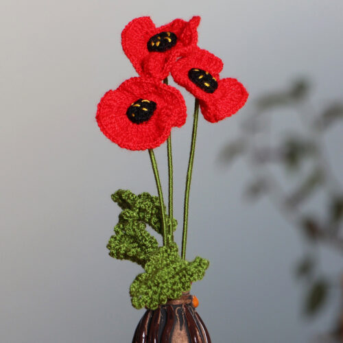 Floral Poppy-Themed Crocheted 3-Piece Home Accent Set in Red, 'Poppy Spring' Floral Poppy-Themed Crocheted 3-Piece Home Accent Set in Red, 'Poppy Spring'