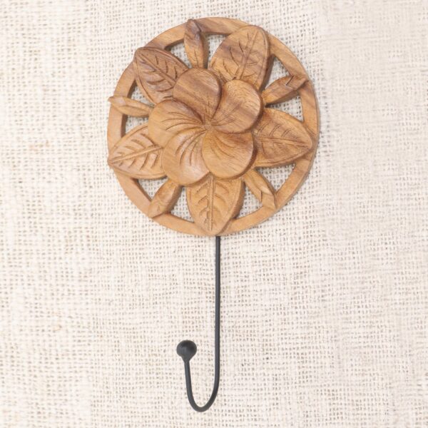 Frangipani Motif Wood and Iron Wall Hook, 'Blooming Jepun II' Frangipani Motif Wood and Iron Wall Hook, 'Blooming Jepun II'