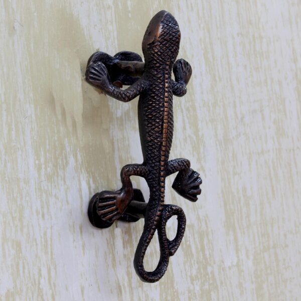 Gecko Door Handle in Antiqued Copper Plated Brass India, 'Gecko Passage' Gecko Door Handle in Antiqued Copper Plated Brass India, 'Gecko Passage'