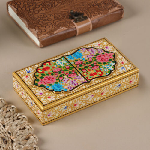 Golden-Hued Hand-Painted Papier Mache Wood Decorative Box, 'Gold Kashmir Treasures' Golden-Hued Hand-Painted Papier Mache Wood Decorative Box, 'Gold Kashmir Treasures'