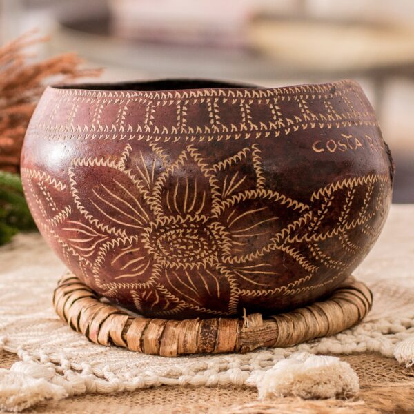 Hand-Carved Floral Dried Gourd Decorative Accent, 'Floral Essence' Hand-Carved Floral Dried Gourd Decorative Accent, 'Floral Essence'