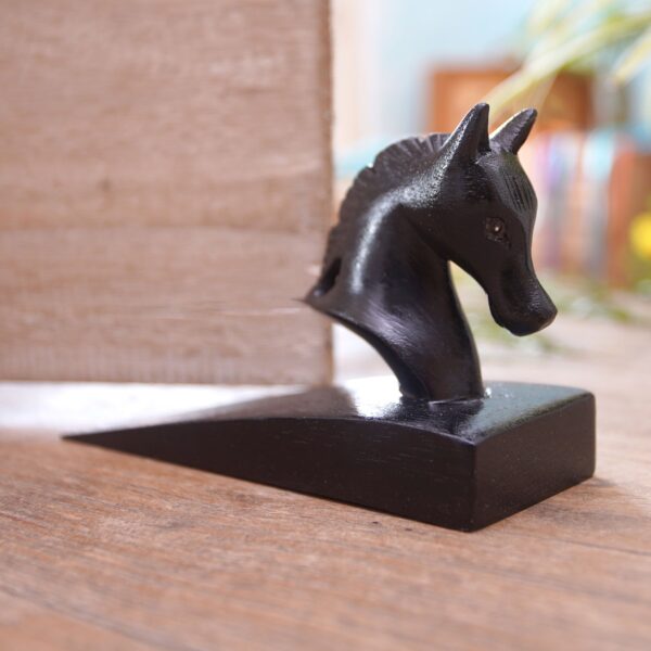 Hand Carved Suar Wood Horse Door Stopper in Black from Bali, 'Handy Horse in Black' Hand Carved Suar Wood Horse Door Stopper in Black from Bali, 'Handy Horse in Black'