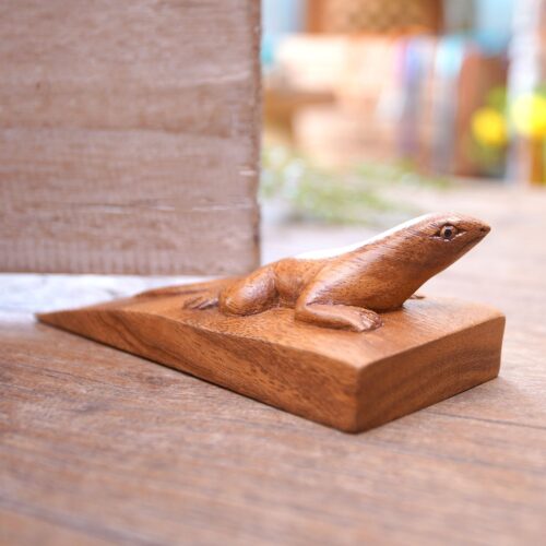 Hand Carved Suar Wood Lizard Door Stopper in Brown from Bali, 'Handy Gecko in Brown' Hand Carved Suar Wood Lizard Door Stopper in Brown from Bali, 'Handy Gecko in Brown'