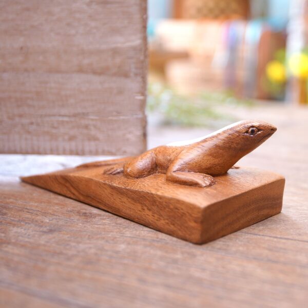 Hand Carved Suar Wood Lizard Door Stopper in Brown from Bali, 'Handy Gecko in Brown' Hand Carved Suar Wood Lizard Door Stopper in Brown from Bali, 'Handy Gecko in Brown'
