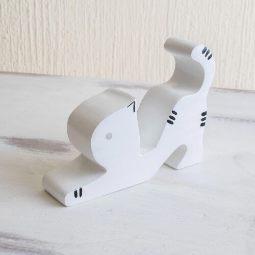 Hand-carved Wood Cat Phone Holder From Guatemala, 'Stretching Cat' Hand-carved Wood Cat Phone Holder From Guatemala, 'Stretching Cat'