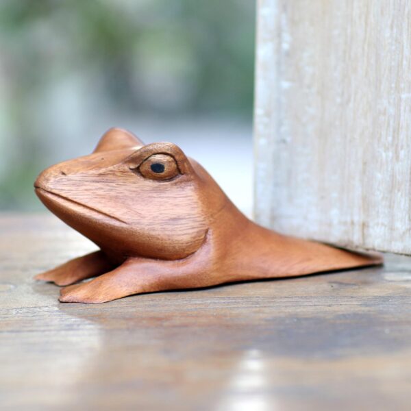 Hand Carved Wood Frog Door Stop, 'Fanciful Frog' Hand Carved Wood Frog Door Stop, 'Fanciful Frog'