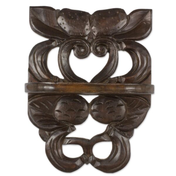 Hand Crafted PInewood Wall Shelf with Fruit Motif, 'Strawberries and Peaches' Hand Crafted PInewood Wall Shelf with Fruit Motif, 'Strawberries and Peaches'