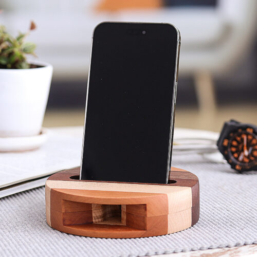 Hand Crafted Round Wood Smartphone Speaker, 'Lively Sound' Hand Crafted Round Wood Smartphone Speaker, 'Lively Sound'