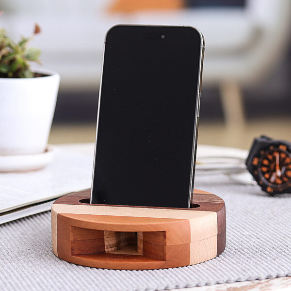 Hand Crafted Round Wood Smartphone Speaker, 'Lively Sound' Hand Crafted Round Wood Smartphone Speaker, 'Lively Sound'