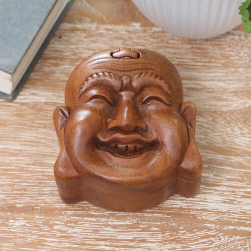 Hand Made Suar Wood Puzzle Box, 'Laughing Buddha' Hand Made Suar Wood Puzzle Box, 'Laughing Buddha'