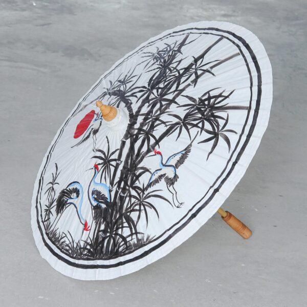Hand-Painted Cotton and Bamboo Parasol, 'Peaceful Cranes' Hand-Painted Cotton and Bamboo Parasol, 'Peaceful Cranes'