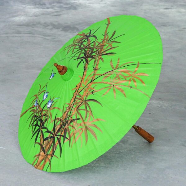 Hand-Painted Cotton Bird-Motif Parasol, 'Bamboo Waving' Hand-Painted Cotton Bird-Motif Parasol, 'Bamboo Waving'
