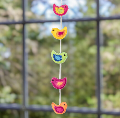 Handcrafted Bird-Themed Colorful Felt Mobile, 'Sweet Flock'