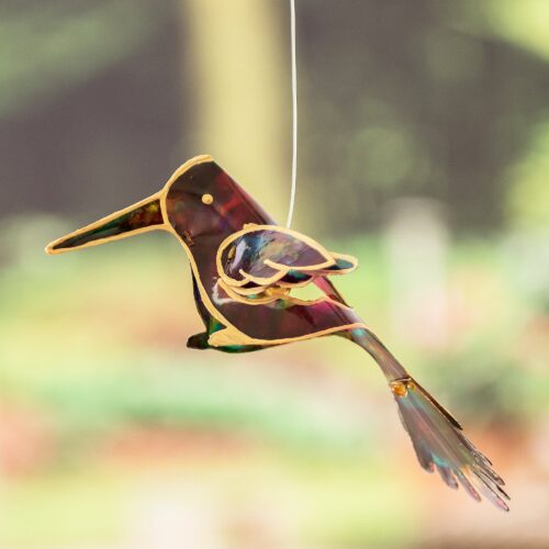 Handcrafted Colorful Hummingbird Recycled Plastic Mobile, 'Paradise Wings'