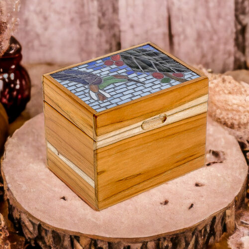 Handcrafted Hummingbird Mosaic Teak Wood Decorative Box, 'Mosaically Harmonious' Handcrafted Hummingbird Mosaic Teak Wood Decorative Box, 'Mosaically Harmonious'