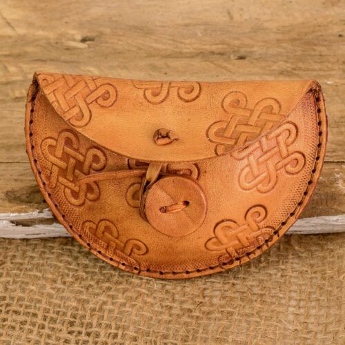 Handcrafted Leather Headphone Holder with Celtic Knot Motifs, 'Ginger Fortune' Handcrafted Leather Headphone Holder with Celtic Knot Motifs, 'Ginger Fortune'