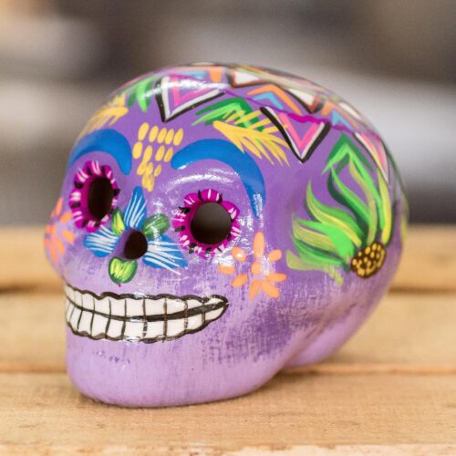 Handcrafted Multicolored Ceramic Figurine, 'Festive Skull'