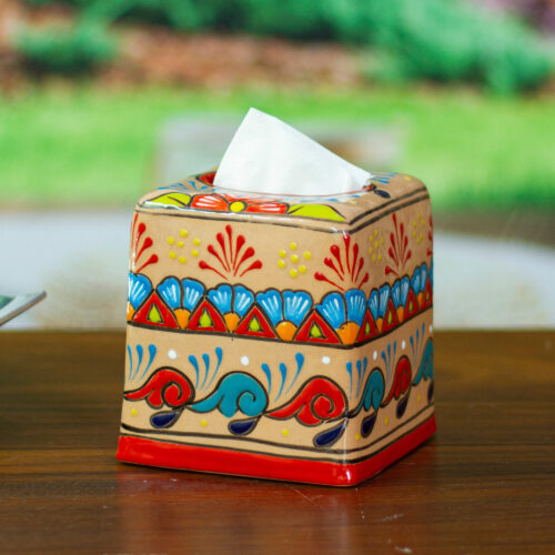 Handcrafted Talavera Floral Ceramic Tissue Box Cover, 'Spring Convenience' Handcrafted Talavera Floral Ceramic Tissue Box Cover, 'Spring Convenience'