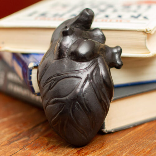 Handmade Black Clay Sculpture, 'Whole Heart'