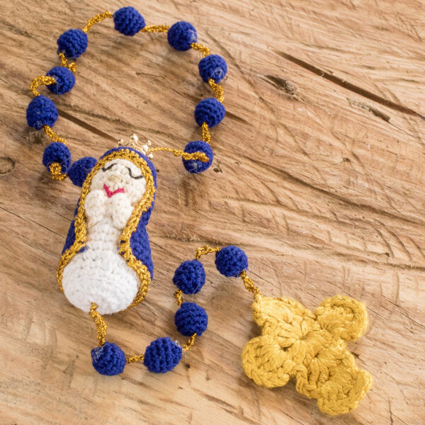 Handmade Decorative Crocheted Accent in Blue Tones, 'Virgin of Heaven' Handmade Decorative Crocheted Accent in Blue Tones, 'Virgin of Heaven'