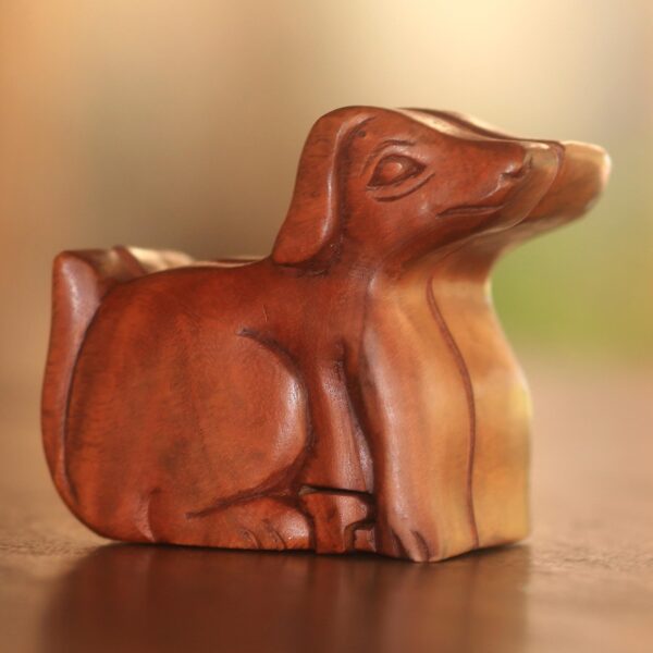 Handmade Suar Wood Dog Puzzle Box from Bali, 'Playful Dog' Handmade Suar Wood Dog Puzzle Box from Bali, 'Playful Dog'