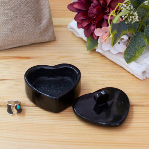 Heart-Themed Carved Black Marble Decorative Jewelry Box, 'My Heart is Yours' Heart-Themed Carved Black Marble Decorative Jewelry Box, 'My Heart is Yours'