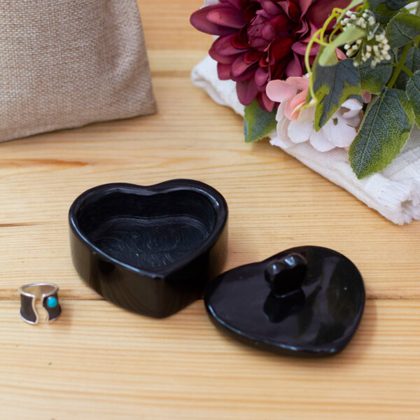 Heart-Themed Carved Black Marble Decorative Jewelry Box, 'My Heart is Yours' Heart-Themed Carved Black Marble Decorative Jewelry Box, 'My Heart is Yours'