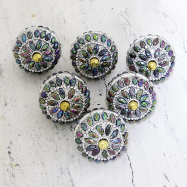 Iridescent Beaded Wood Drawer Knobs (Set of 6), 'Rainbow Charm' Iridescent Beaded Wood Drawer Knobs (Set of 6), 'Rainbow Charm'