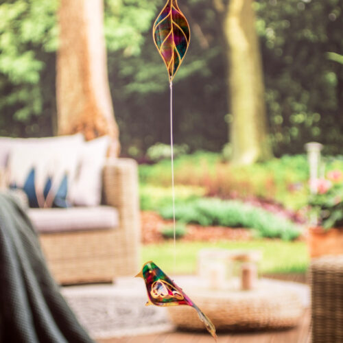 Leafy and Bird-Themed Handcrafted Recycled Plastic Mobile, 'Leafy Imagination'