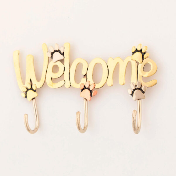 Metal Paw Print Welcome Wall Sign with Hooks, 'Paw Print Welcome' Metal Paw Print Welcome Wall Sign with Hooks, 'Paw Print Welcome'