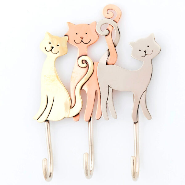 Mixed Metal Cat Trio Wall Hook from Mexico, 'Cat Trio' Mixed Metal Cat Trio Wall Hook from Mexico, 'Cat Trio'
